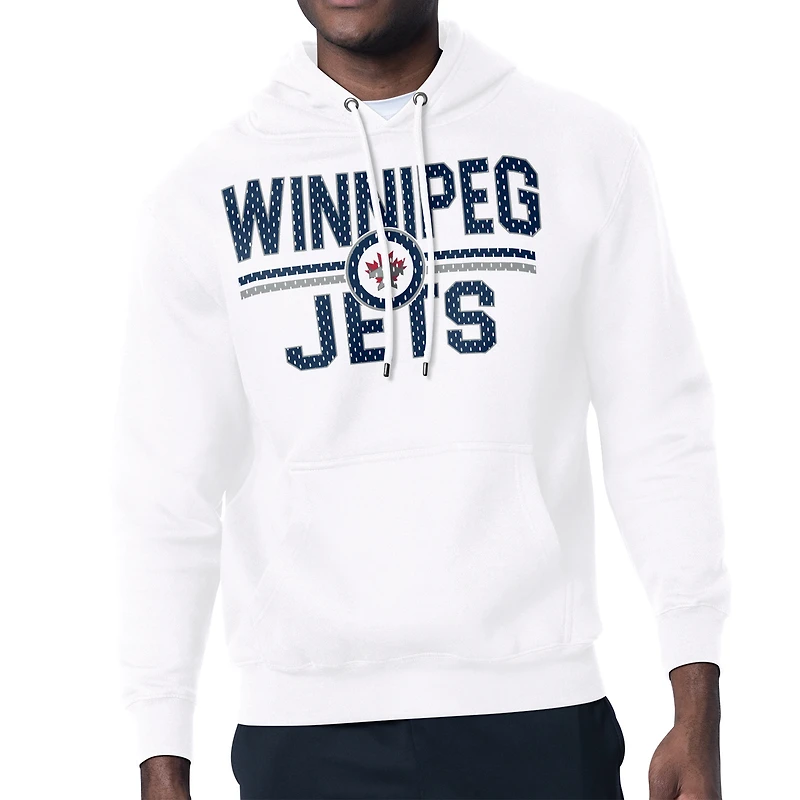 Men's Starter White Winnipeg Jets Mesh Look Team Name Logo Tri-Blend Pullover Hoodie
