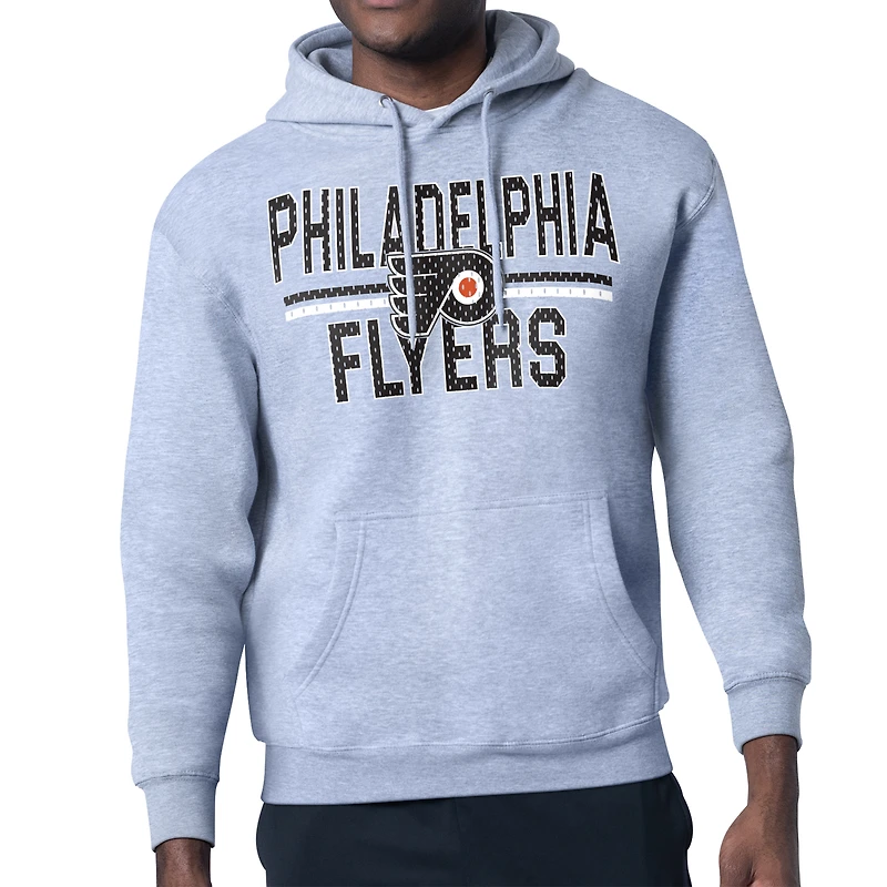 Men's Starter Heather Gray Philadelphia Flyers Mesh Look Team Name Logo Tri-Blend Pullover Hoodie
