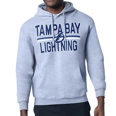 Men's Starter Heather Gray Tampa Bay Lightning Mesh Look Team Name Logo Tri-Blend Pullover Hoodie