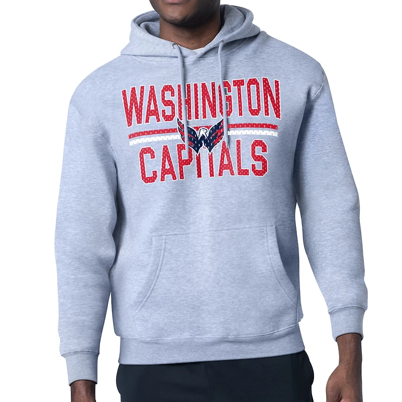 Men's Starter Heather Gray Washington Capitals Mesh Look Team Name Logo Tri-Blend Pullover Hoodie