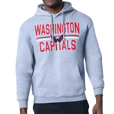 Men's Starter Heather Gray Washington Capitals Mesh Look Team Name Logo Tri-Blend Pullover Hoodie