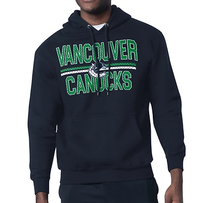 Men's Starter Navy Vancouver Canucks Mesh Look Team Name Logo Tri-Blend Pullover Hoodie