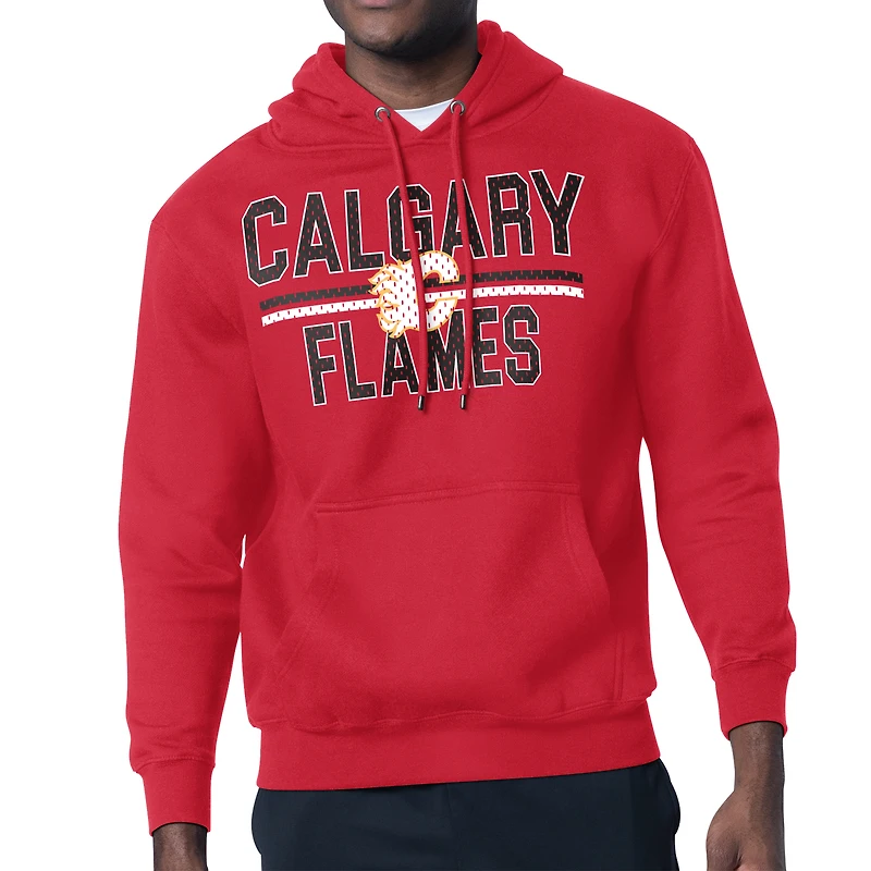 Men's Starter Red Calgary Flames Mesh Look Team Name Logo Tri-Blend Pullover Hoodie