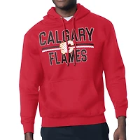 Men's Starter Red Calgary Flames Mesh Look Team Name Logo Tri-Blend Pullover Hoodie