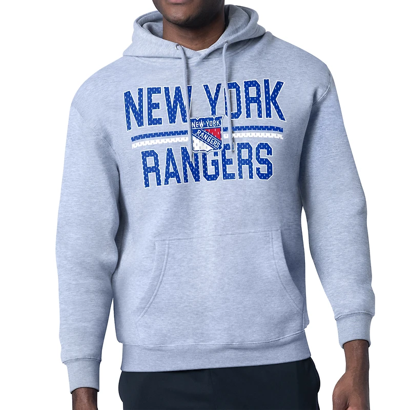 Men's Starter Heather Gray New York Rangers Mesh Look Team Name Logo Tri-Blend Pullover Hoodie
