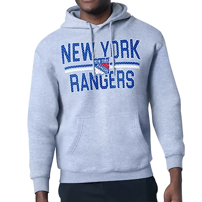 Men's Starter Heather Gray New York Rangers Mesh Look Team Name Logo Tri-Blend Pullover Hoodie