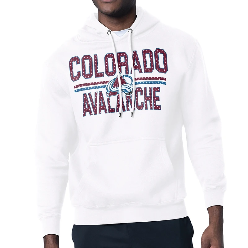 Men's Starter White Colorado Avalanche Mesh Look Team Name Logo Tri-Blend Pullover Hoodie