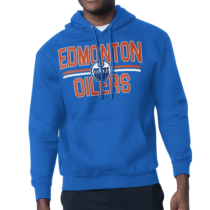 Men's Starter Royal Edmonton Oilers Mesh Look Team Name Logo Tri-Blend Pullover Hoodie