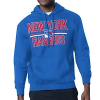 Men's Starter Blue New York Rangers Mesh Look Team Name Logo Tri-Blend Pullover Hoodie