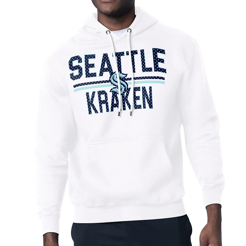 Men's Starter White Seattle Kraken Mesh Look Team Name Logo Tri-Blend Pullover Hoodie