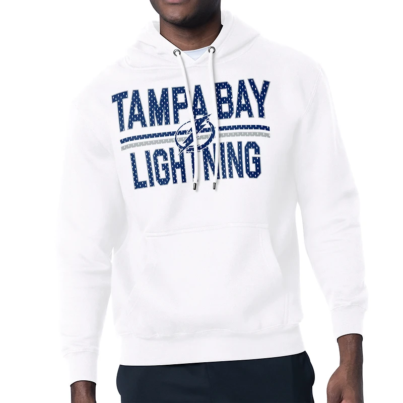 Men's Starter White Tampa Bay Lightning Mesh Look Team Name Logo Tri-Blend Pullover Hoodie