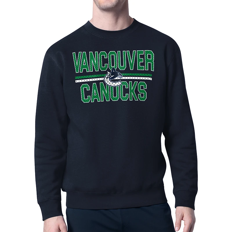 Men's Starter Navy Vancouver Canucks Mesh Look Team Name Logo Pullover Sweatshirt