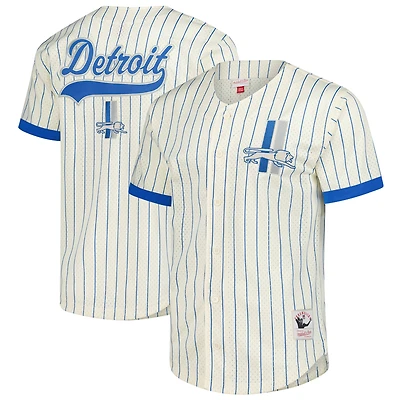 Men's Mitchell & Ness Cream Detroit Lions Final Seconds Vintage Logo Mesh Button-Up Shirt