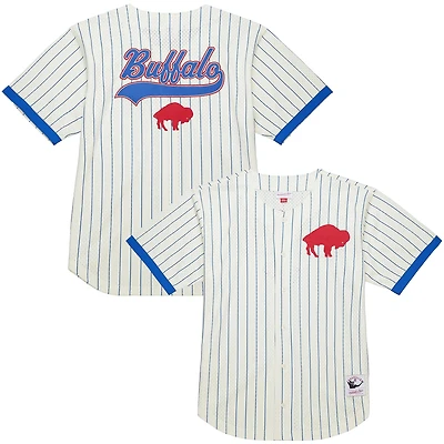 Men's Mitchell & Ness Cream Buffalo Bills Vintage Logo Final Seconds Full-Button Mesh Top