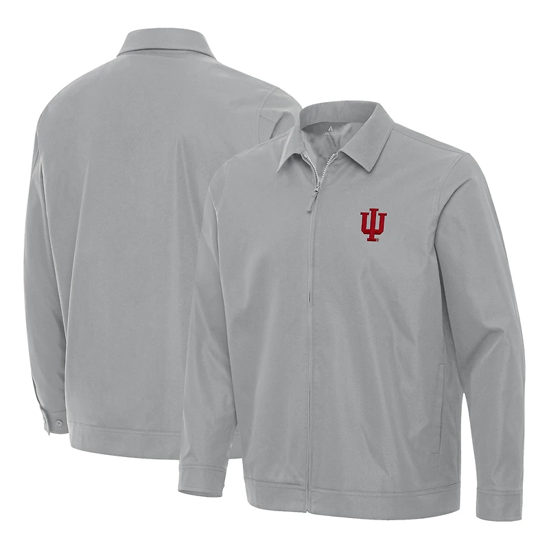 Men's Antigua Gray Indiana Hoosiers Pivot Full-Zip Jacket