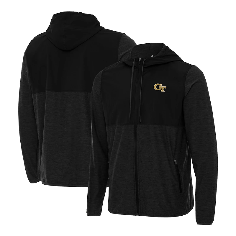 Men's Antigua Black Georgia Tech Yellow Jackets Sway Full-Zip Hoodie Jacket