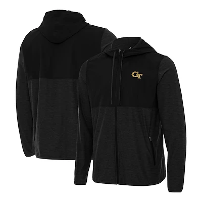 Men's Antigua Black Georgia Tech Yellow Jackets Sway Full-Zip Hoodie Jacket