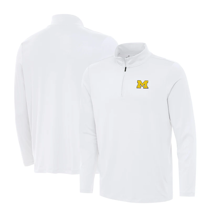 Men's Antigua White Michigan Wolverines Reprocess Quarter-Zip Top