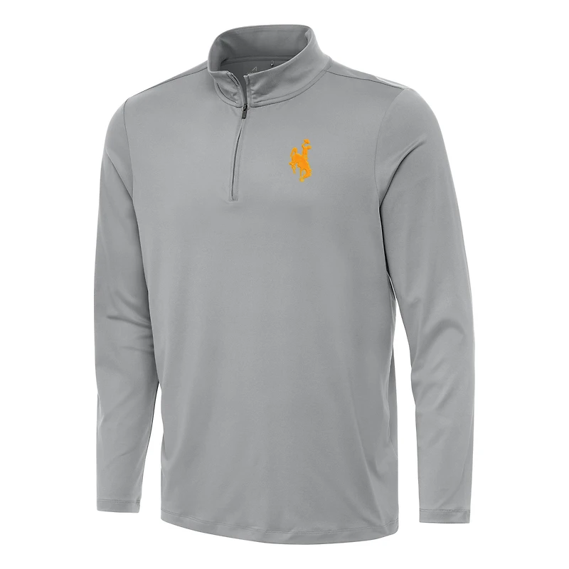 Men's Antigua Gray Wyoming Cowboys Reprocess Quarter-Zip Top