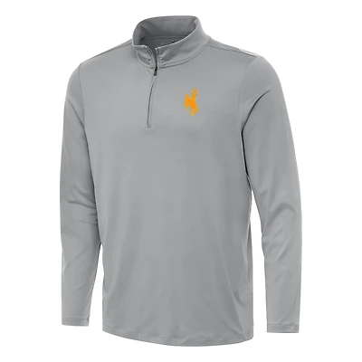 Men's Antigua Gray Wyoming Cowboys Reprocess Quarter-Zip Top