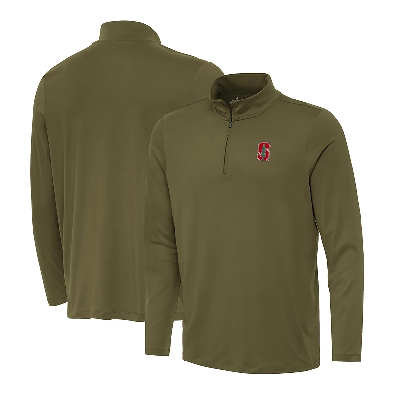 Men's Antigua Olive Stanford Cardinal Reprocess Quarter-Zip Top
