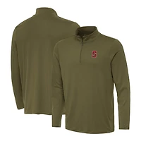 Men's Antigua Olive Stanford Cardinal Reprocess Quarter-Zip Top