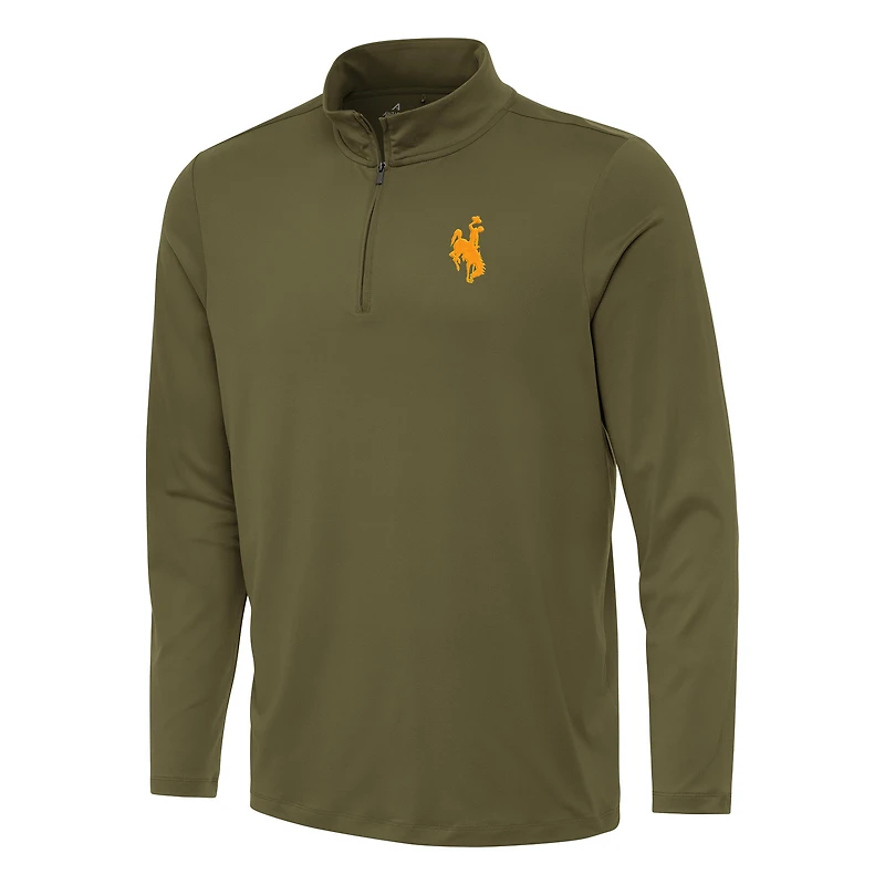 Men's Antigua Olive Wyoming Cowboys Reprocess Quarter-Zip Top