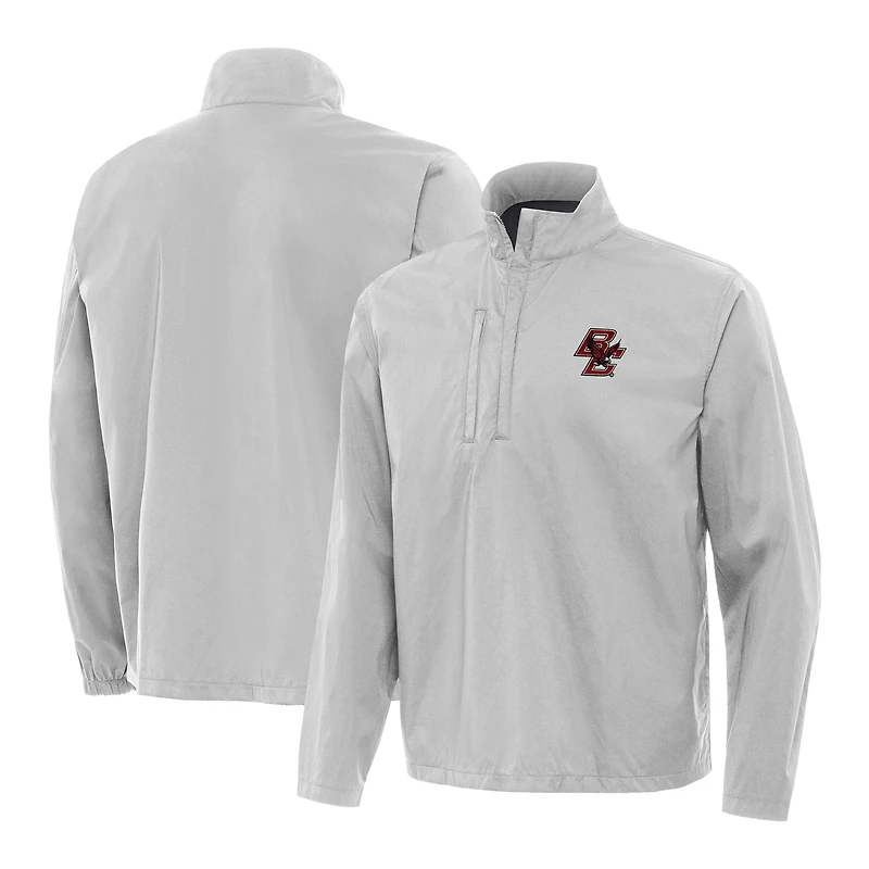 Men's Antigua Heather Gray Boston College Eagles Brisk Quarter-Zip Pullover Jacket