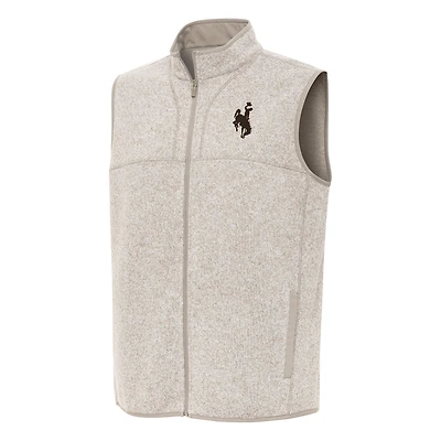 Men's Antigua Oatmeal Wyoming Cowboys Fortune Full-Zip Vest