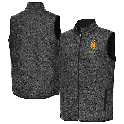 Men's Antigua Heather Black Wyoming Cowboys Fortune Full-Zip Vest