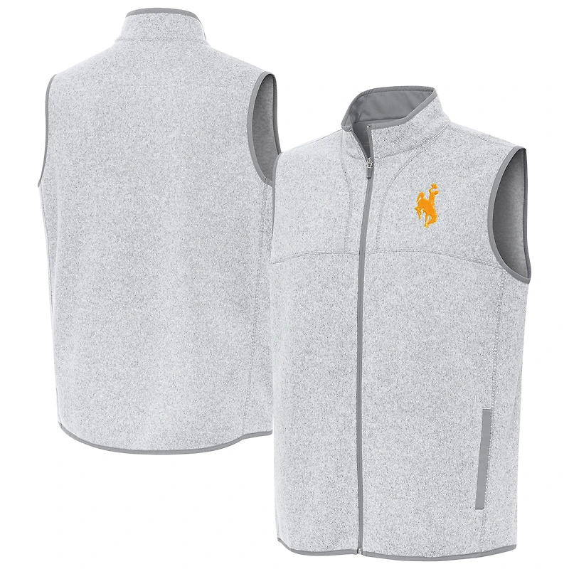 Men's Antigua Heather Gray Wyoming Cowboys Fortune Full-Zip Vest