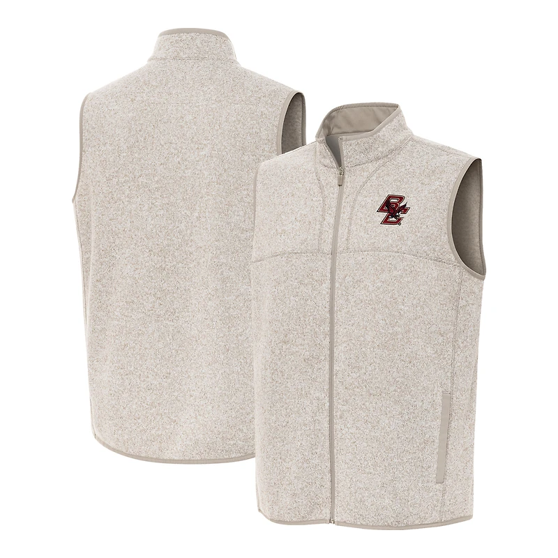 Men's Antigua Oatmeal Boston College Eagles Fortune Full-Zip Vest