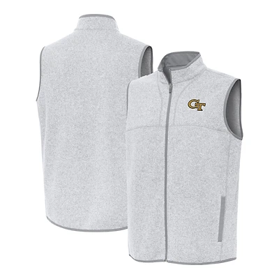 Men's Antigua Heather Gray Georgia Tech Yellow Jackets Fortune Full-Zip Vest