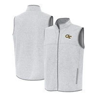 Men's Antigua Heather Gray Georgia Tech Yellow Jackets Fortune Full-Zip Vest