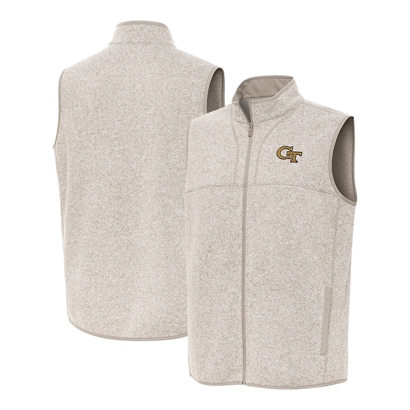 Men's Antigua Oatmeal Georgia Tech Yellow Jackets Fortune Full-Zip Vest