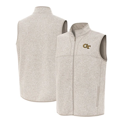 Men's Antigua Oatmeal Georgia Tech Yellow Jackets Fortune Full-Zip Vest