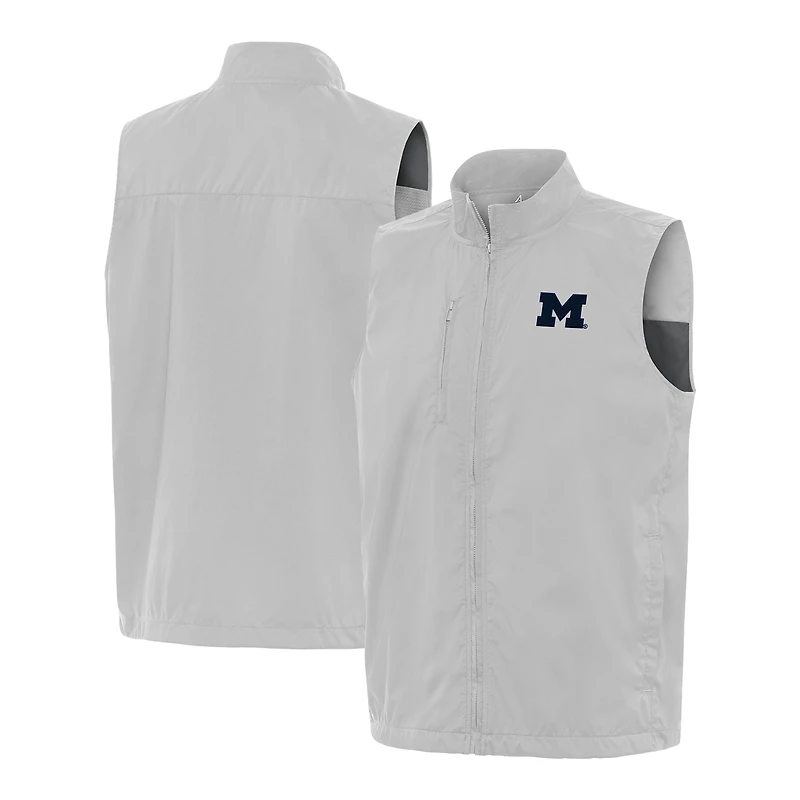 Men's Antigua  Heather Gray Michigan Wolverines Brisk Full-Zip Vest