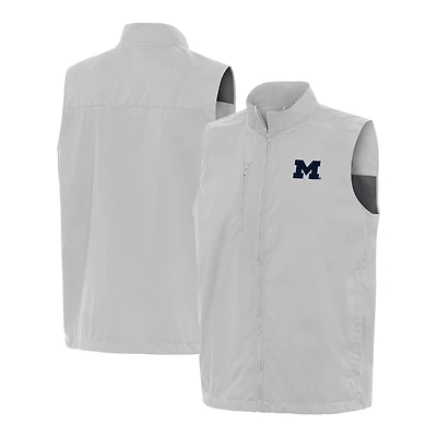 Men's Antigua  Heather Gray Michigan Wolverines Brisk Full-Zip Vest