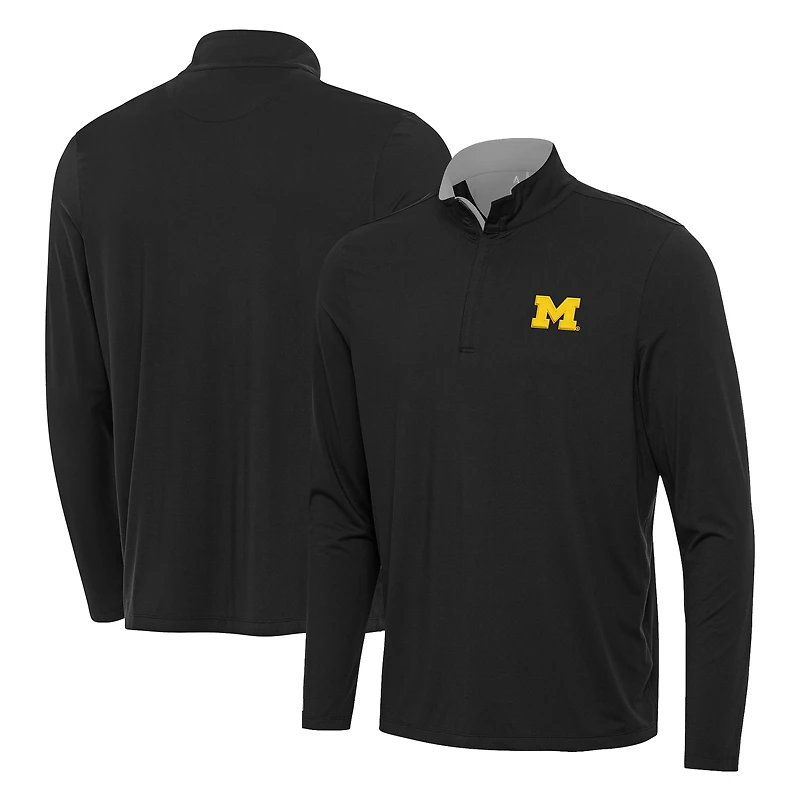 Men's Antigua  Heather Gray Michigan Wolverines Content Quarter-Zip Pullover Top