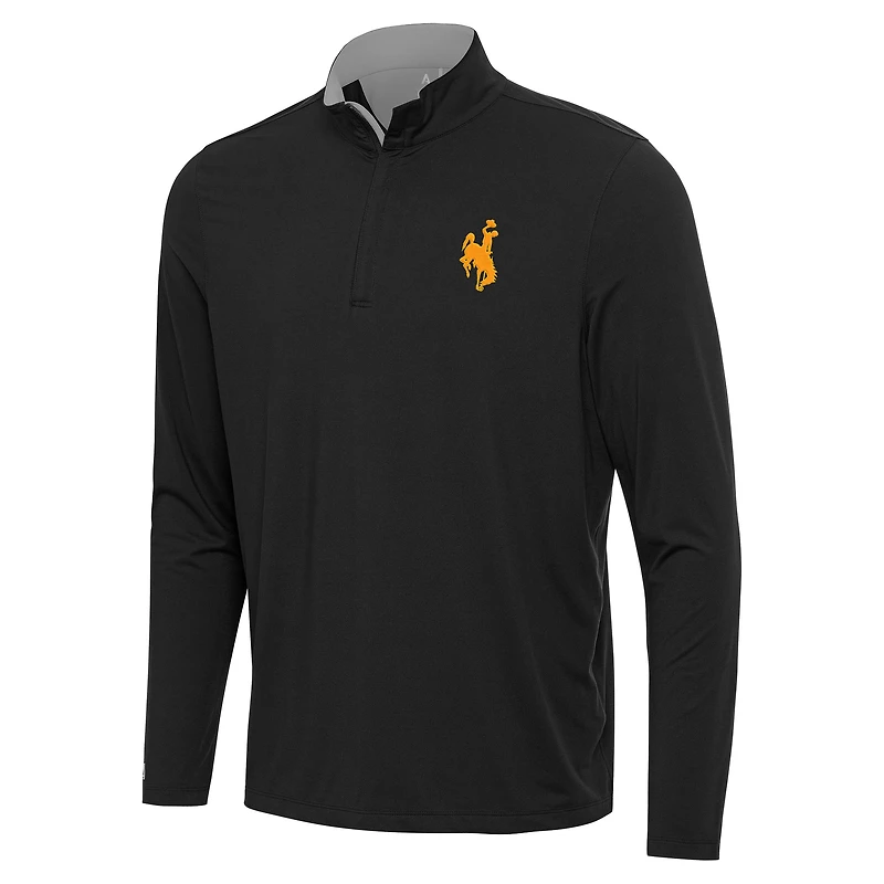Men's Antigua Black Wyoming Cowboys Content Quarter-Zip Pullover Top