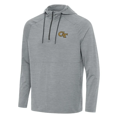 Men's Antigua Heather Gray Georgia Tech Yellow Jackets Spikes Quarter-Zip Hoodie