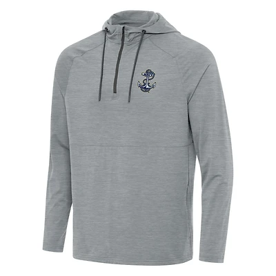 Men's Antigua Heather Gray Navy Midshipmen Raglan Spikes Quarter-Zip Hoodie