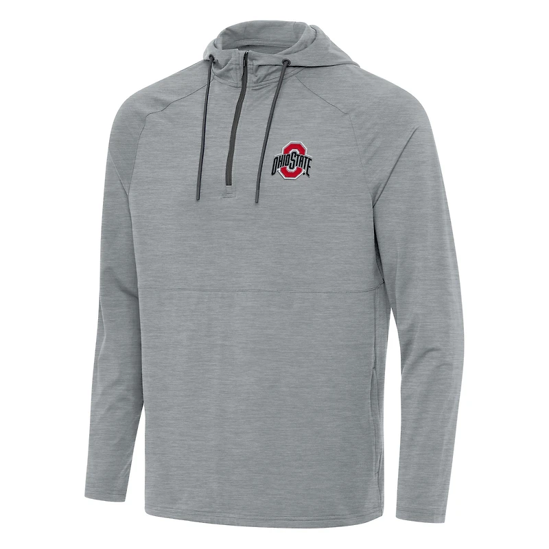Men's Antigua Heather Gray Ohio State Buckeyes Spikes Quarter-Zip Hoodie