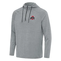 Men's Antigua  Heather Gray Ohio State Buckeyes Spikes Quarter-Zip Hoodie