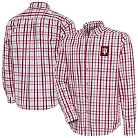 Men's Antigua Crimson Indiana Hoosiers Tending 2 Tri-Blend Long Sleeve Button-Down Shirt