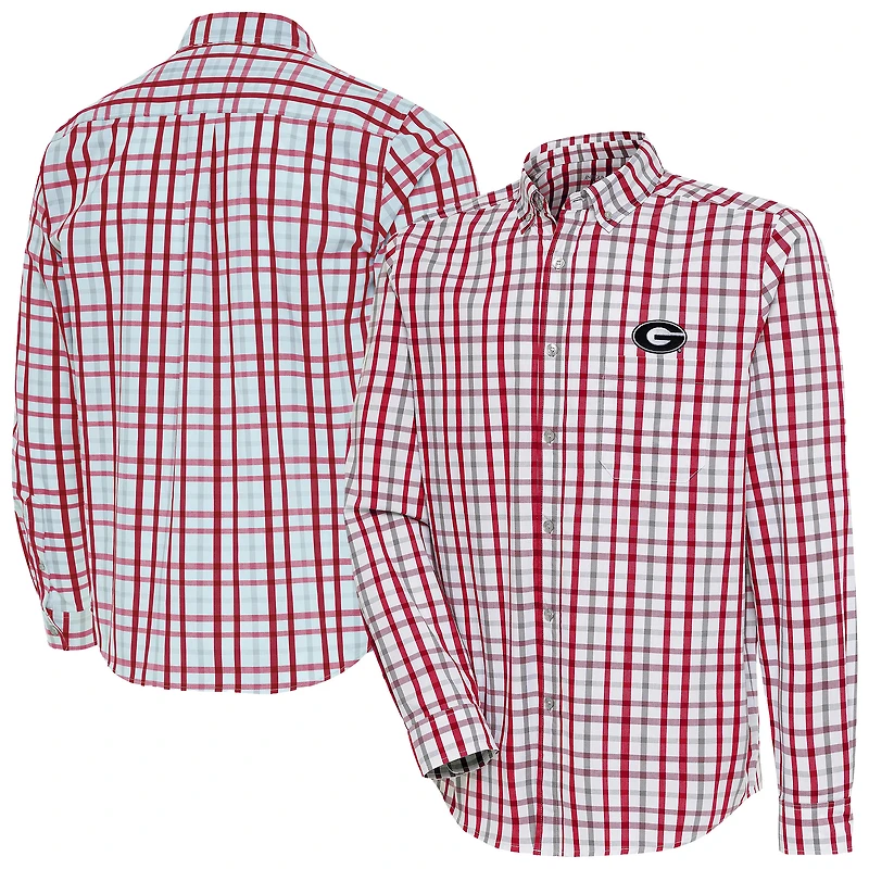 Men's Antigua Red Georgia Bulldogs Tending 2 Tri-Blend Long Sleeve Button-Down Shirt