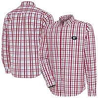 Men's Antigua Red Georgia Bulldogs Tending 2 Tri-Blend Long Sleeve Button-Down Shirt