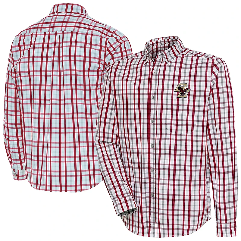 Men's Antigua Maroon Boston College Eagles Tending 2 Tri-Blend Long Sleeve Button-Down Shirt