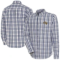 Men's Antigua Navy Georgia Tech Yellow Jackets Tending 2 Tri-Blend Long Sleeve Button-Down Shirt