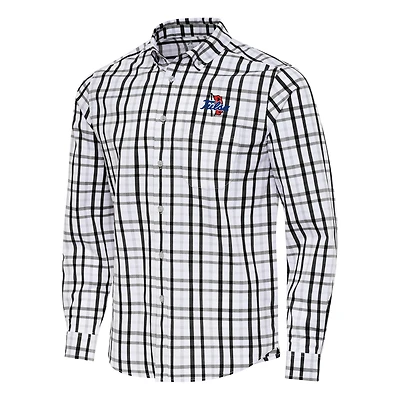 Men's Antigua Black Tulsa Golden Hurricane Tending 2 Tri-Blend Long Sleeve Button-Down Shirt